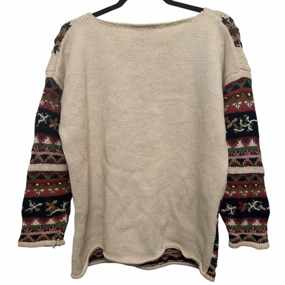 Cape Isle Knitters ramie cotton pullover chunky floral sweater size large - Picture 4 of 9